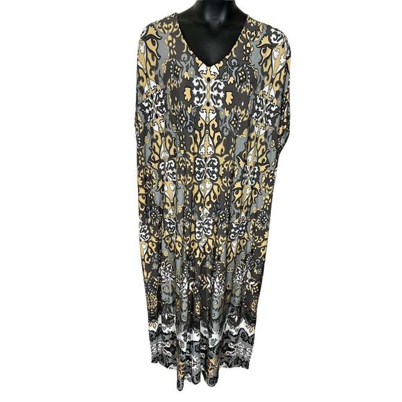 Joan Rivers Gray & Black Printed Caftan Women’s Size Large - Picture 6 of 6